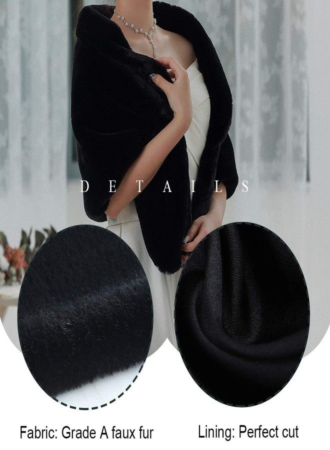 TWINKLEDE Wedding Faux Fur Shawl and Scarfs Bridal Fur Wraps and Shawls Winter Fur Stole for Brides and Bridesmaids(Black) - Image 5